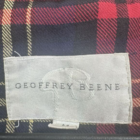 Vintage Geoffrey Beene Flannel Plaid Lined Denim Jacket Leather Collar Men's M - Picture 9 of 16